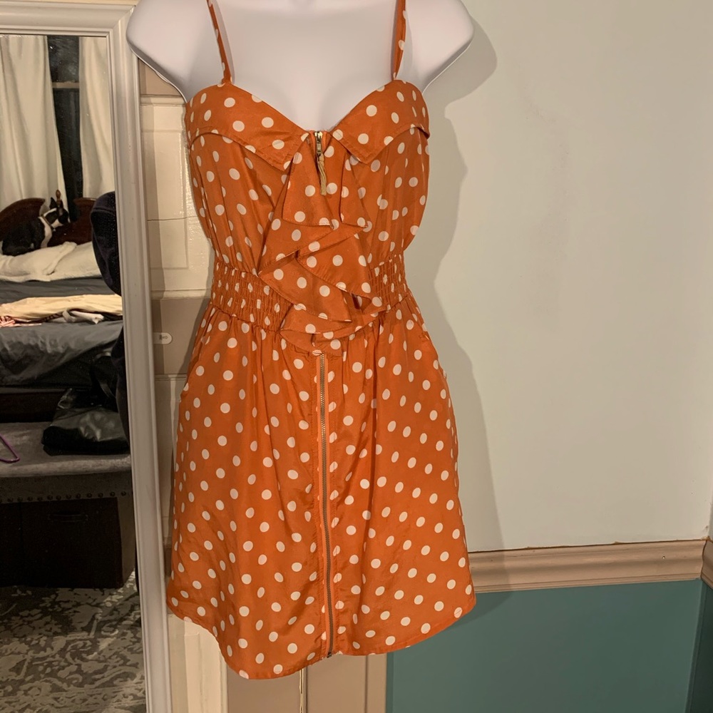 Orange Polka dot silky dress
